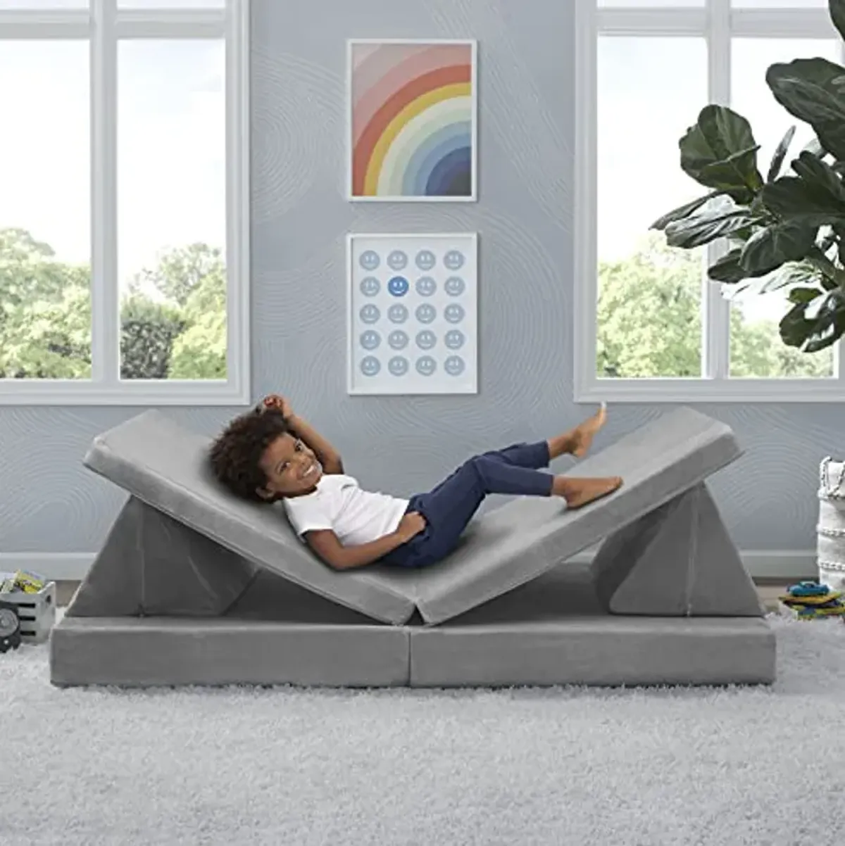 Delta Children Cozee 4-Piece Lounger and Play Set Sofa/Couch, Grey