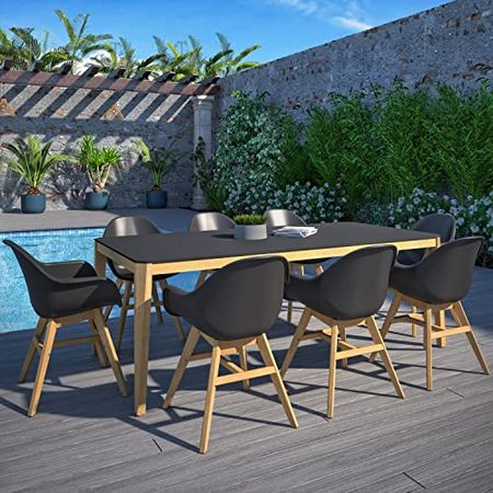 Amazonia Riso Rectangular Outdoor Dining Table | Teak Finish 100% FSC Eucalyptus | Ideal for Outdoors and Indoors (XL, Black)
