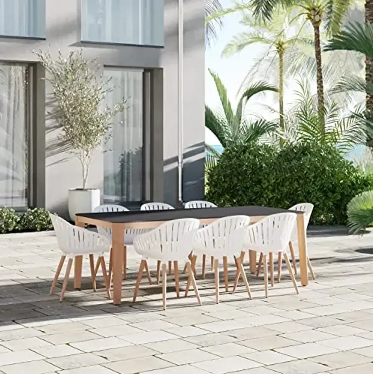 Amazonia Riso Rectangular Outdoor Dining Table | Teak Finish 100% FSC Eucalyptus | Ideal for Outdoors and Indoors (XL, Black)