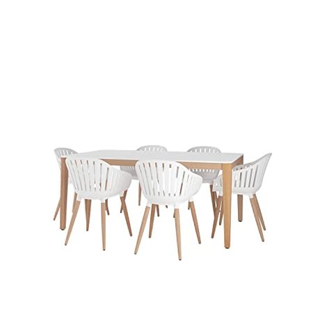 Amazonia Les Hautes 7-Piece Wood Patio Furniture Set | 100% FSC Eucalyptus Wood, Teak Finish | Ideal for Outdoors and Indoors (White)