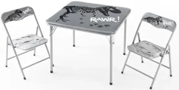 Heritage Kids Dinosaur 3 Piece Table and Chair Set, Grey