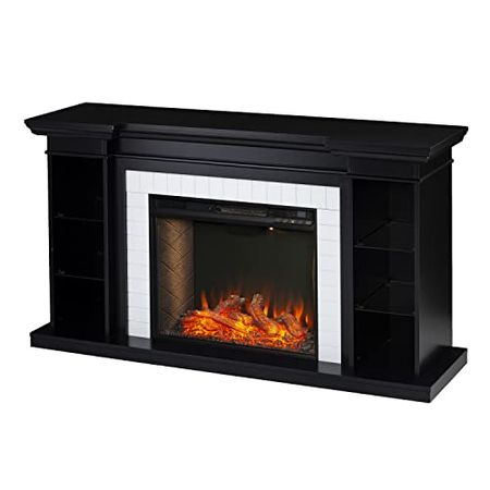 SEI Furniture Henstinger Smart Fireplace w/ Bookcase - Black