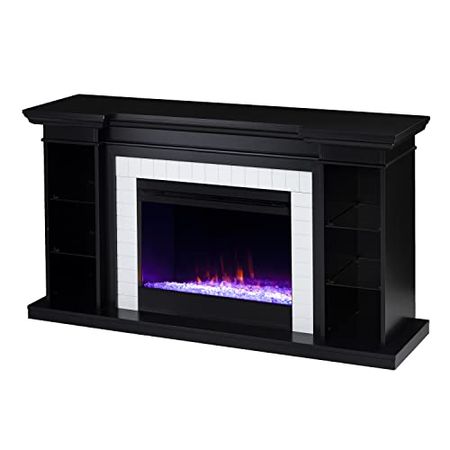 SEI Furniture Henstinger Color Changing Fireplace w/ Bookcase - Black