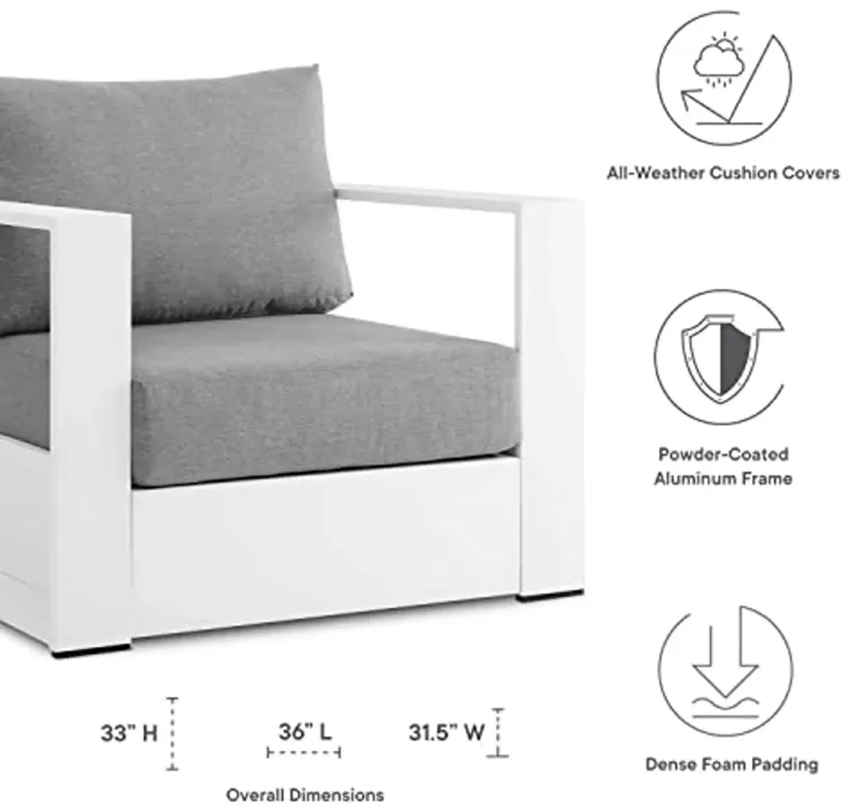 Modway Tahoe Fabric & Aluminum Outdoor Armchair in Gray/White (Set of 2)