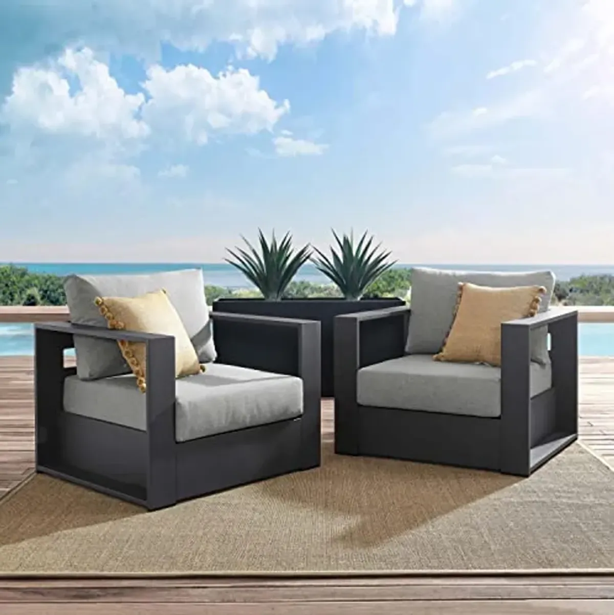 Modway Tahoe Fabric & Aluminum Outdoor Armchair in Gray (Set of 2)