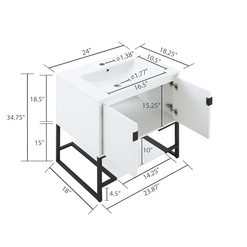 Manhattan Comfort Scarsdale Bathroom Vanity Sink with Storage a Compartment and Open Lower Shelf, 24 Inch, White