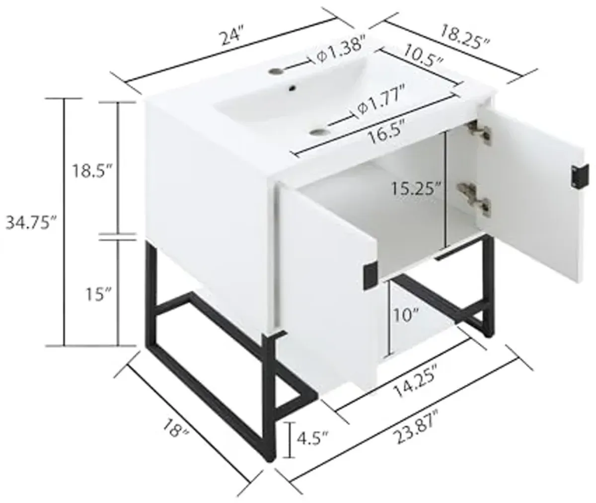 Manhattan Comfort Scarsdale Bathroom Vanity Sink with Storage a Compartment and Open Lower Shelf, 24 Inch, White