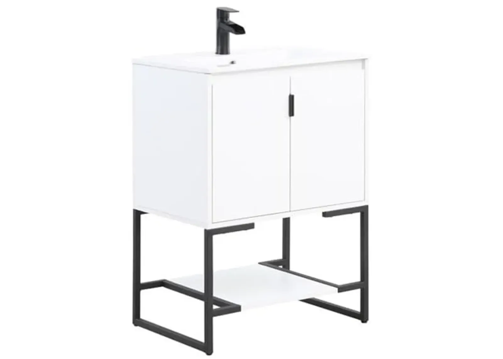 Manhattan Comfort Scarsdale Bathroom Vanity Sink with Storage a Compartment and Open Lower Shelf, 24 Inch, White