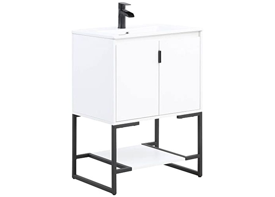 Manhattan Comfort Scarsdale Bathroom Vanity Sink with Storage a Compartment and Open Lower Shelf, 24 Inch, White