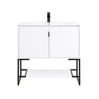 Manhattan Comfort Scarsdale Bathroom Vanity Sink with Storage a Compartment and Open Lower Shelf, 36 Inch, White