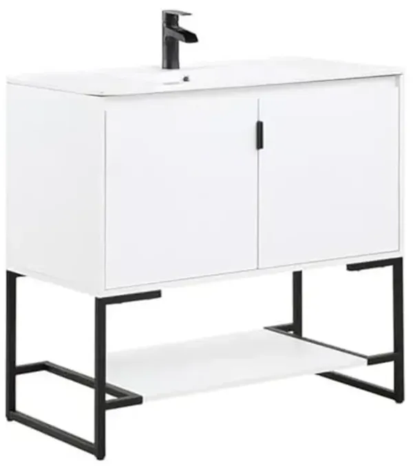 Manhattan Comfort Scarsdale Bathroom Vanity Sink with Storage a Compartment and Open Lower Shelf, 36 Inch, White