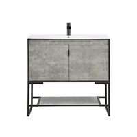 Manhattan Comfort Scarsdale Bathroom Vanity Sink with Storage a Compartment and Open Lower Shelf, 36 Inch, Grey