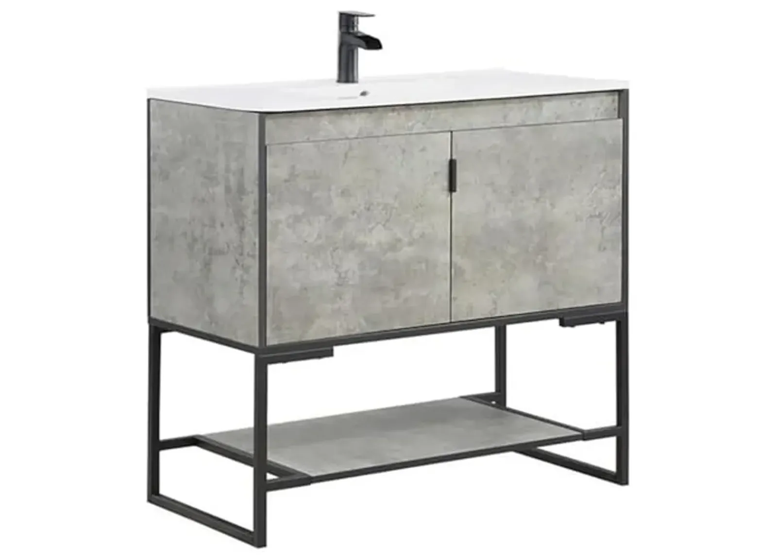 Manhattan Comfort Scarsdale Bathroom Vanity Sink with Storage a Compartment and Open Lower Shelf, 36 Inch, Grey