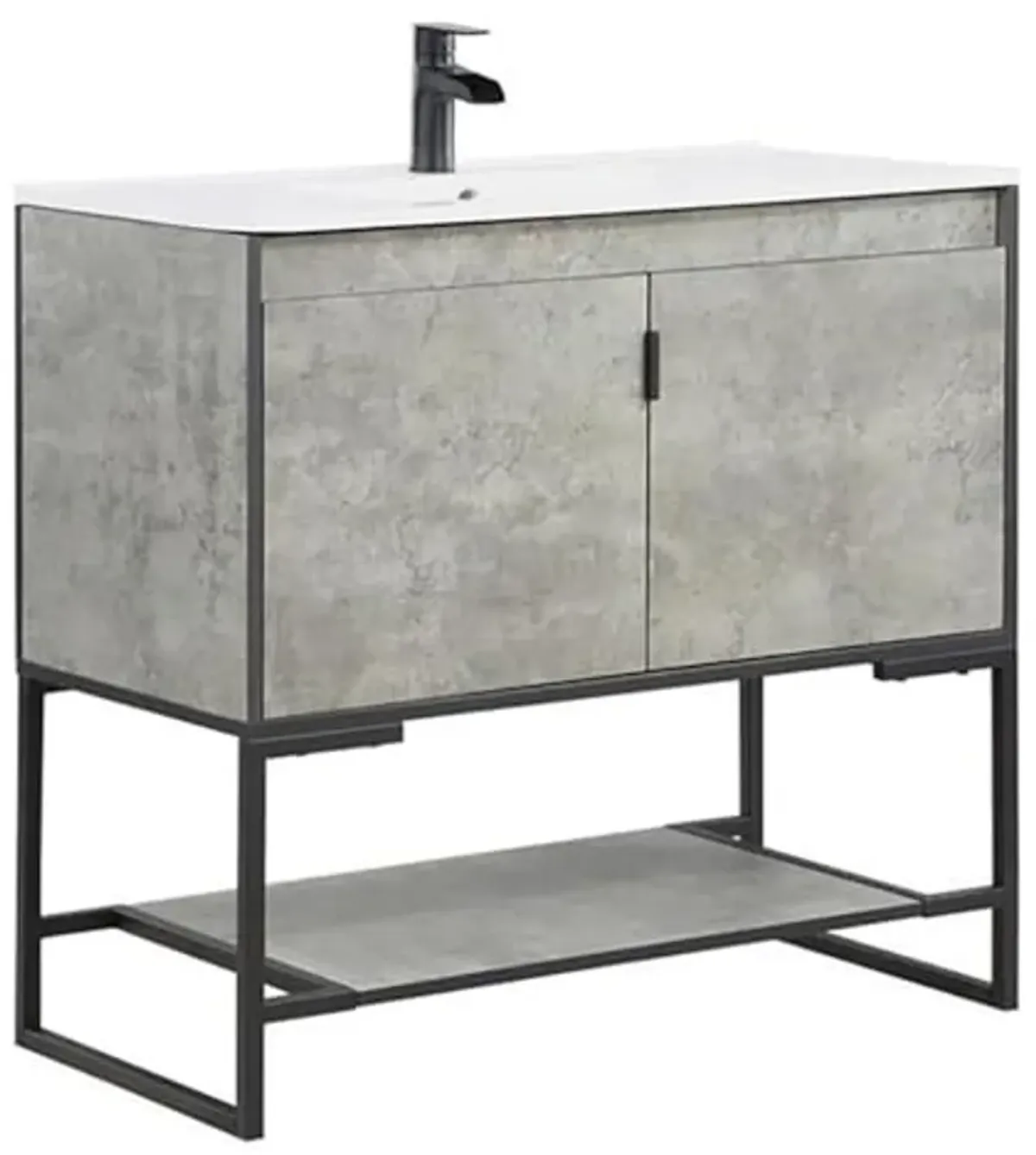 Manhattan Comfort Scarsdale Bathroom Vanity Sink with Storage a Compartment and Open Lower Shelf, 36 Inch, Grey