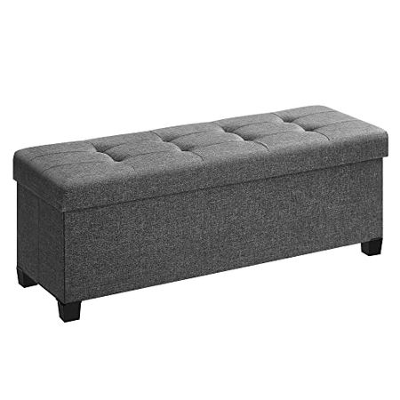 SONGMICS 43.3 Inches Storage Ottoman, Bedroom Bench with Storage, Foot Stool with Feet, Holds Up to 660 lb, Dark Gray ULSF018G01