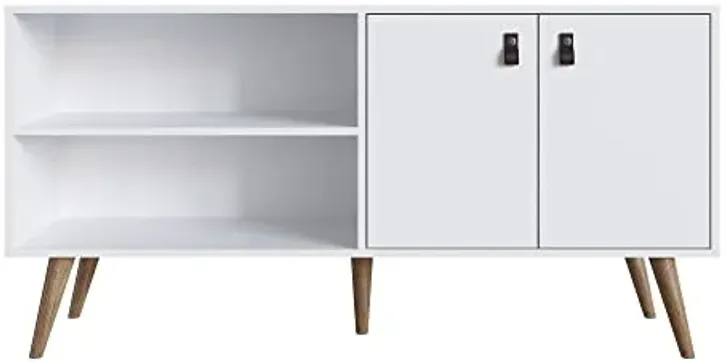 Manhattan Comfort Amber 53.7" TV Stand with Faux Leather Handles, White