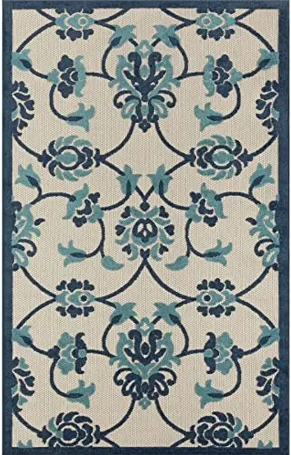 LR Home 2x3 Indoor/Outdoor Area Rug for Home Decor | Classic Floral Carpet Suitable for Living Room, Bedroom, Playroom, Patio, Garden | Durable Performance Farmhouse Rug | Blue/Multicolor