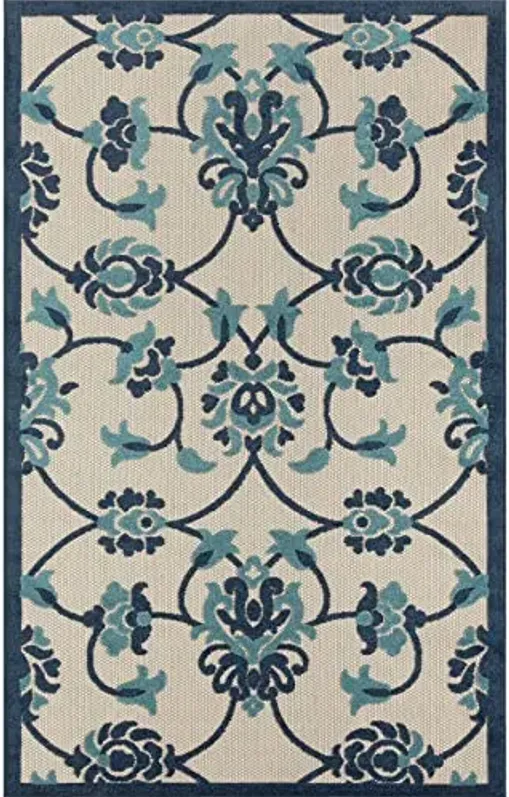 LR Home 2x3 Indoor/Outdoor Area Rug for Home Decor | Classic Floral Carpet Suitable for Living Room, Bedroom, Playroom, Patio, Garden | Durable Performance Farmhouse Rug | Blue/Multicolor