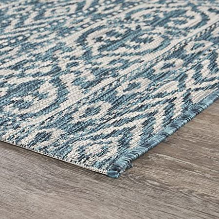 Lr Home Ox Bay Sylvestra Entwined Geometric Indoor/Outdoor Area Rug, Blue/Green, 1'10" x 3'