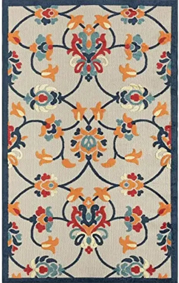 LR Home 5x8 Indoor/Outdoor Area Rug for Home Decor | Classic Floral Carpet Suitable for Living Room, Bedroom, Playroom, Patio, Garden | Durable Performance Farmhouse Rug | Orange/Navy/Off-White