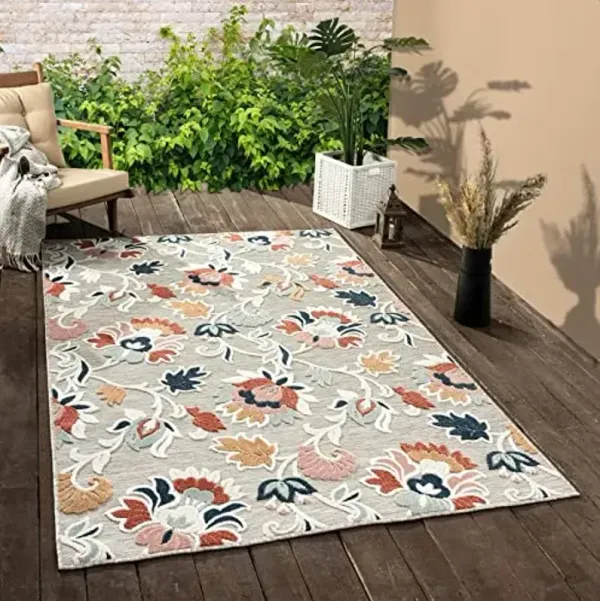LR Home 5x7 Indoor/Outdoor Bohemian Area Rug for Home Decor | Floral Farmhouse Carpet Suitable for Living Room, Bedroom, Playroom, Backyard, Patio, Garden | Beige/Orange/Multicolor
