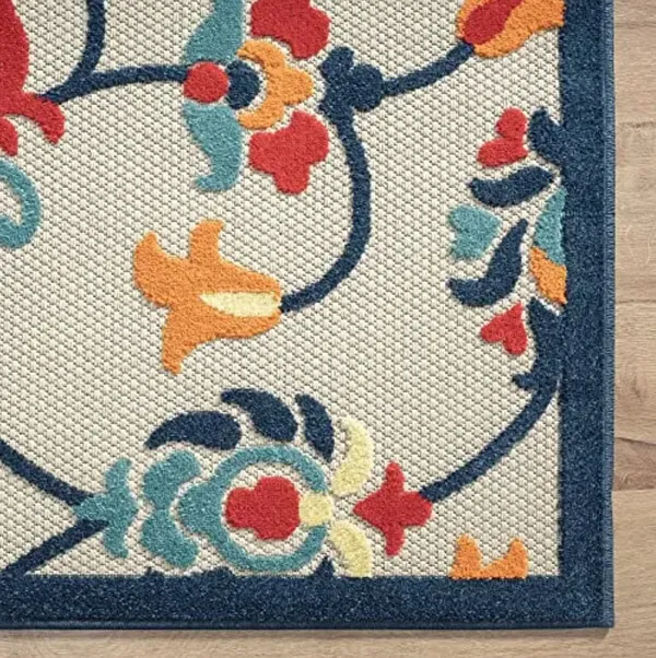 LR Home 2x3 Indoor/Outdoor Area Rug for Home Decor | Classic Floral Carpet Suitable for Living Room, Bedroom, Playroom, Patio, Garden | Durable Performance Farmhouse Rug | Orange/Navy/Off-White