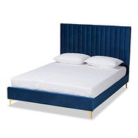 Baxton Studio Serrano Bed (Platform), Queen, Navy Blue/Gold