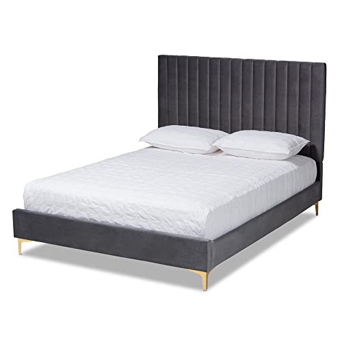 Baxton Studio Serrano Bed (Platform), Full, Grey/Gold