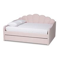Baxton Studio Timila Daybed, Queen Twin Trundle, Light Pink