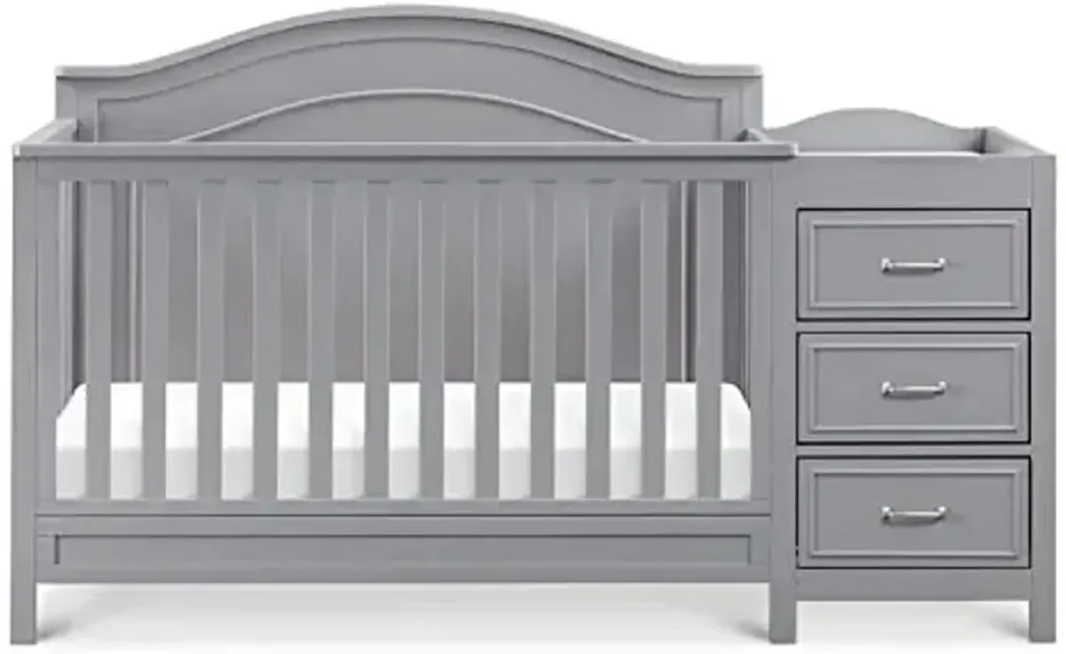 Davinci Charlie 4-in-1 Convertible Baby Crib w/Changing Table - Wooden Toddler Bed, Daybed & Twin Bed Conversion - GREENGUARD Gold Certified Crib w/Storage, 4 Adjustable Mattress Heights, Grey