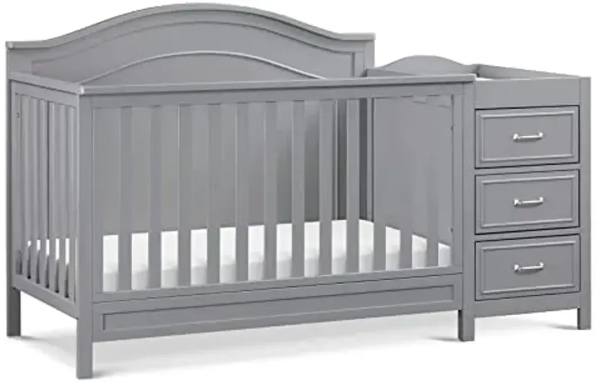 Davinci Charlie 4-in-1 Convertible Baby Crib w/Changing Table - Wooden Toddler Bed, Daybed & Twin Bed Conversion - GREENGUARD Gold Certified Crib w/Storage, 4 Adjustable Mattress Heights, Grey