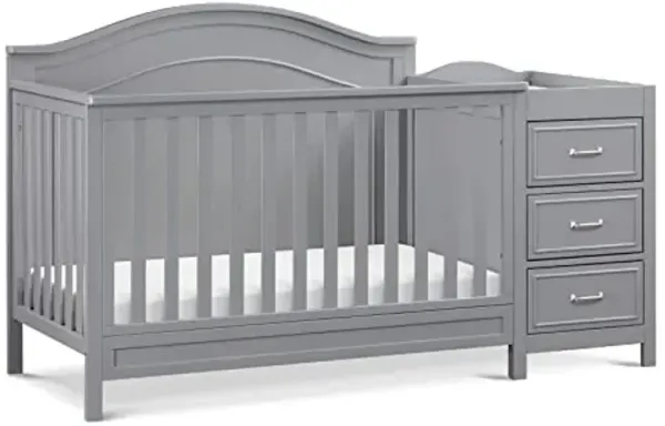 Davinci Charlie 4-in-1 Convertible Baby Crib w/Changing Table - Wooden Toddler Bed, Daybed & Twin Bed Conversion - GREENGUARD Gold Certified Crib w/Storage, 4 Adjustable Mattress Heights, Grey