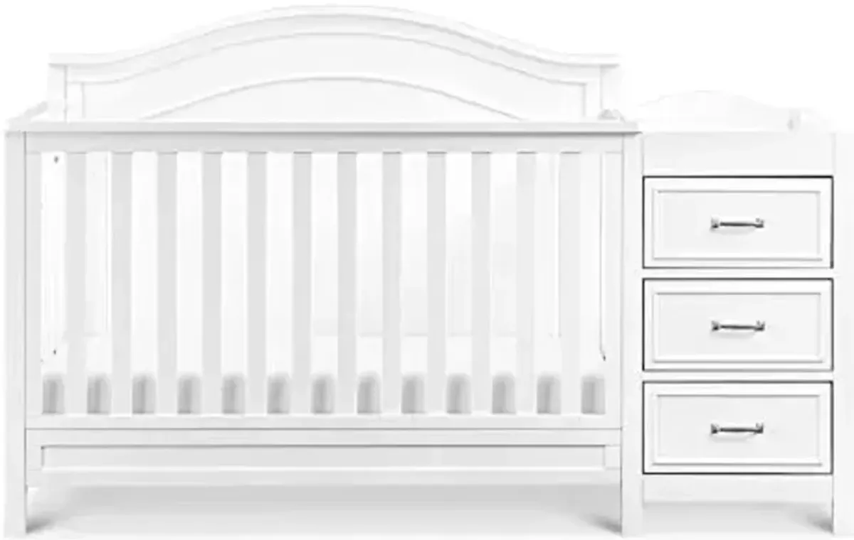 DaVinci Charlie 4-in-1 Convertible Baby Crib with Toddler Bed, Daybed, Full-Size Bed Conversion - Changing Table Combo with Extra Storage - Easy to Assemble - 4 Adjustable Mattress Heights - White