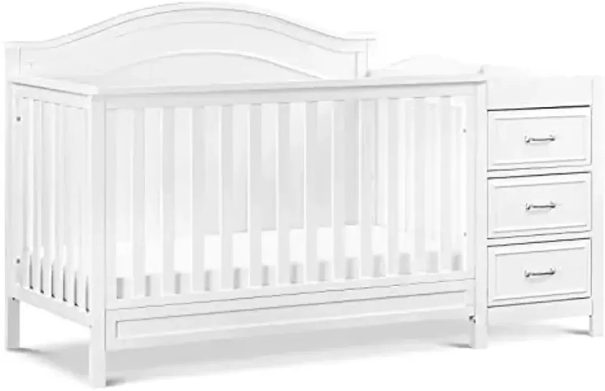 DaVinci Charlie 4-in-1 Convertible Baby Crib with Toddler Bed, Daybed, Full-Size Bed Conversion - Changing Table Combo with Extra Storage - Easy to Assemble - 4 Adjustable Mattress Heights - White