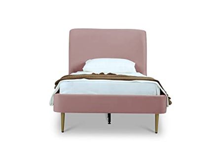 Manhattan Comfort Heather Velvet Twin Bed in Blush with Gold Legs