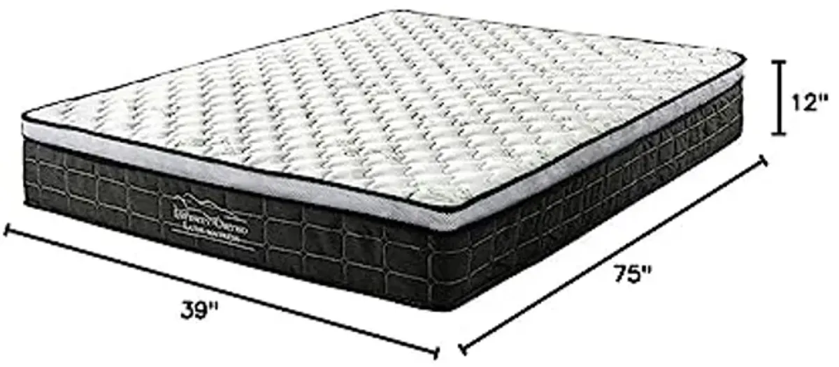 Swiss Ortho Sleep, 12" Inch Memory Foam and Innerspring Hybrid Medium-Firm Plush Mattress/Bed-in-a-Box/Pressure Relieving Bliss, Twin, White