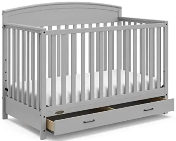 Graco Benton 5-in-1 Convertible Crib with Drawer (Pebble Gray) -Converts from Baby Crib to Toddler Bed, Daybed and Full-Size Bed,Fits Standard Full-Size Crib Mattress, Adjustable Mattress Support Base