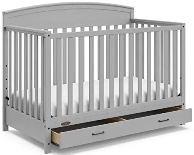 Graco Benton 5-in-1 Convertible Crib with Drawer (Pebble Gray) -Converts from Baby Crib to Toddler Bed, Daybed and Full-Size Bed,Fits Standard Full-Size Crib Mattress, Adjustable Mattress Support Base