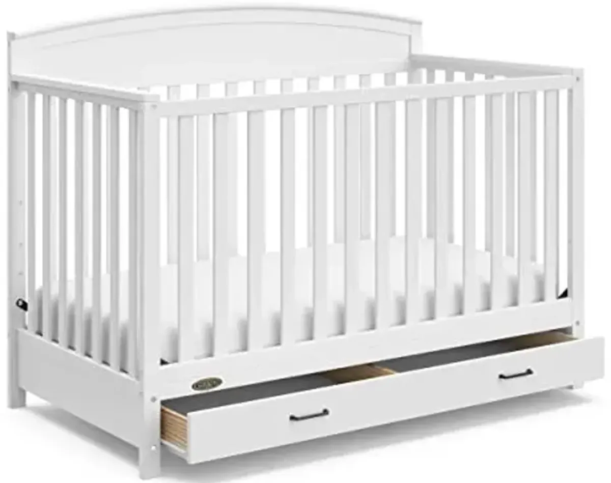 Graco Benton 5-in-1 Convertible Crib with Drawer (White) - Converts from Baby Crib to Toddler Bed, Daybed and Full-Size Bed, Fits Standard Full-Size Crib Mattress, Adjustable Mattress Support Base
