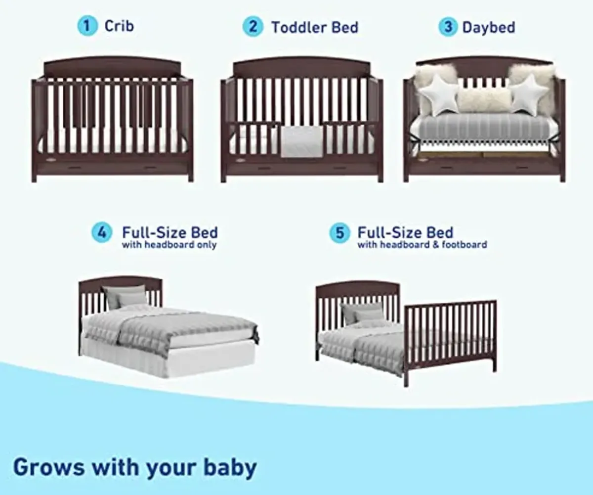 Graco Benton 5-in-1 Convertible Crib with Drawer (Espresso) - Converts from Baby Crib to Toddler Bed, Daybed and Full-Size Bed, Fits Standard Full-Size Crib Mattress, Adjustable Mattress Support Base