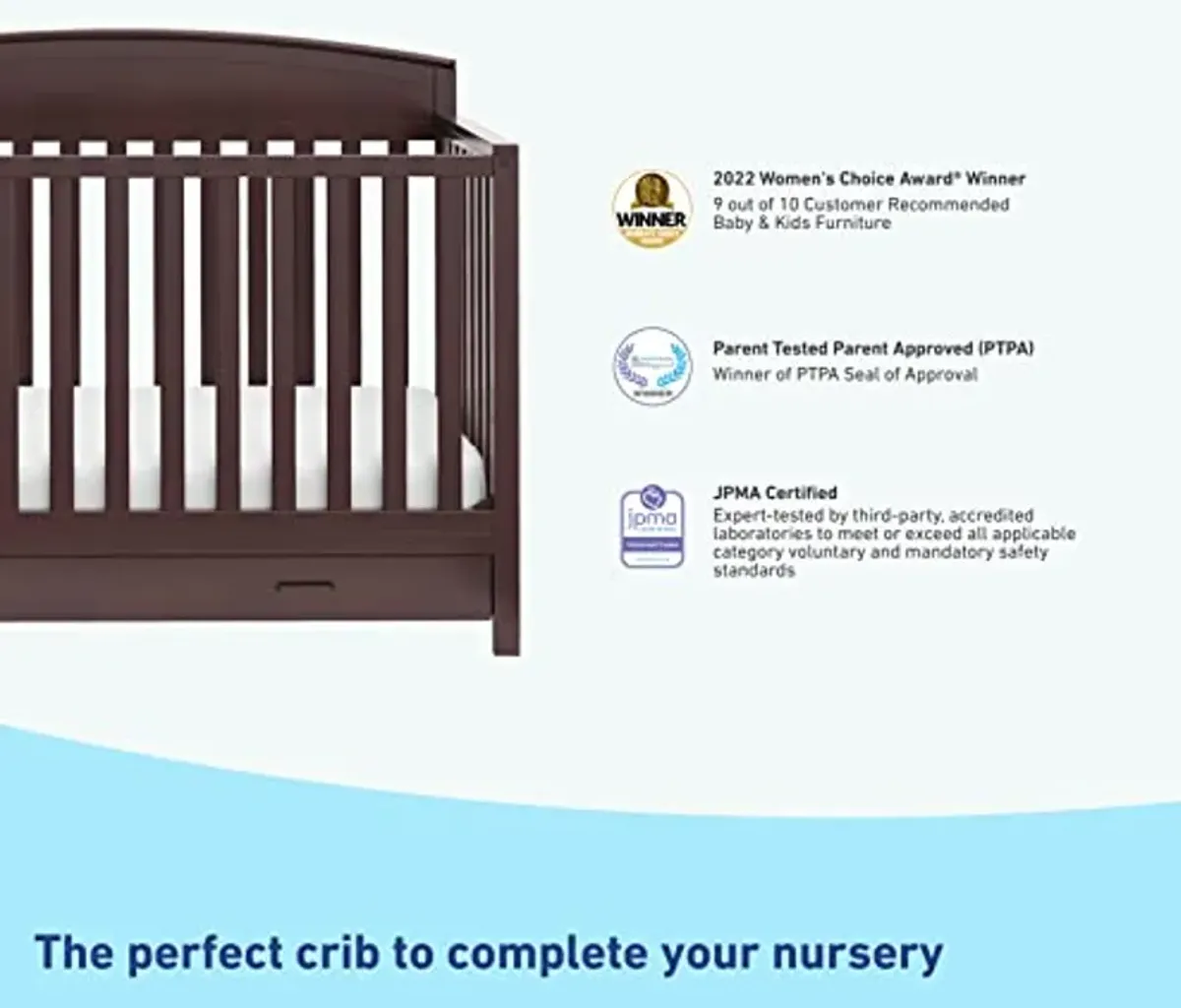 Graco Benton 5-in-1 Convertible Crib with Drawer (Espresso) - Converts from Baby Crib to Toddler Bed, Daybed and Full-Size Bed, Fits Standard Full-Size Crib Mattress, Adjustable Mattress Support Base