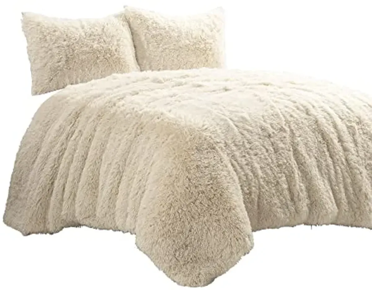 Lush Decor Emma Soft Fluffy Faux Fur Oversized Comforter Set, Full/Queen, Wheat - Warm Plush 3 Piece Bedding Set