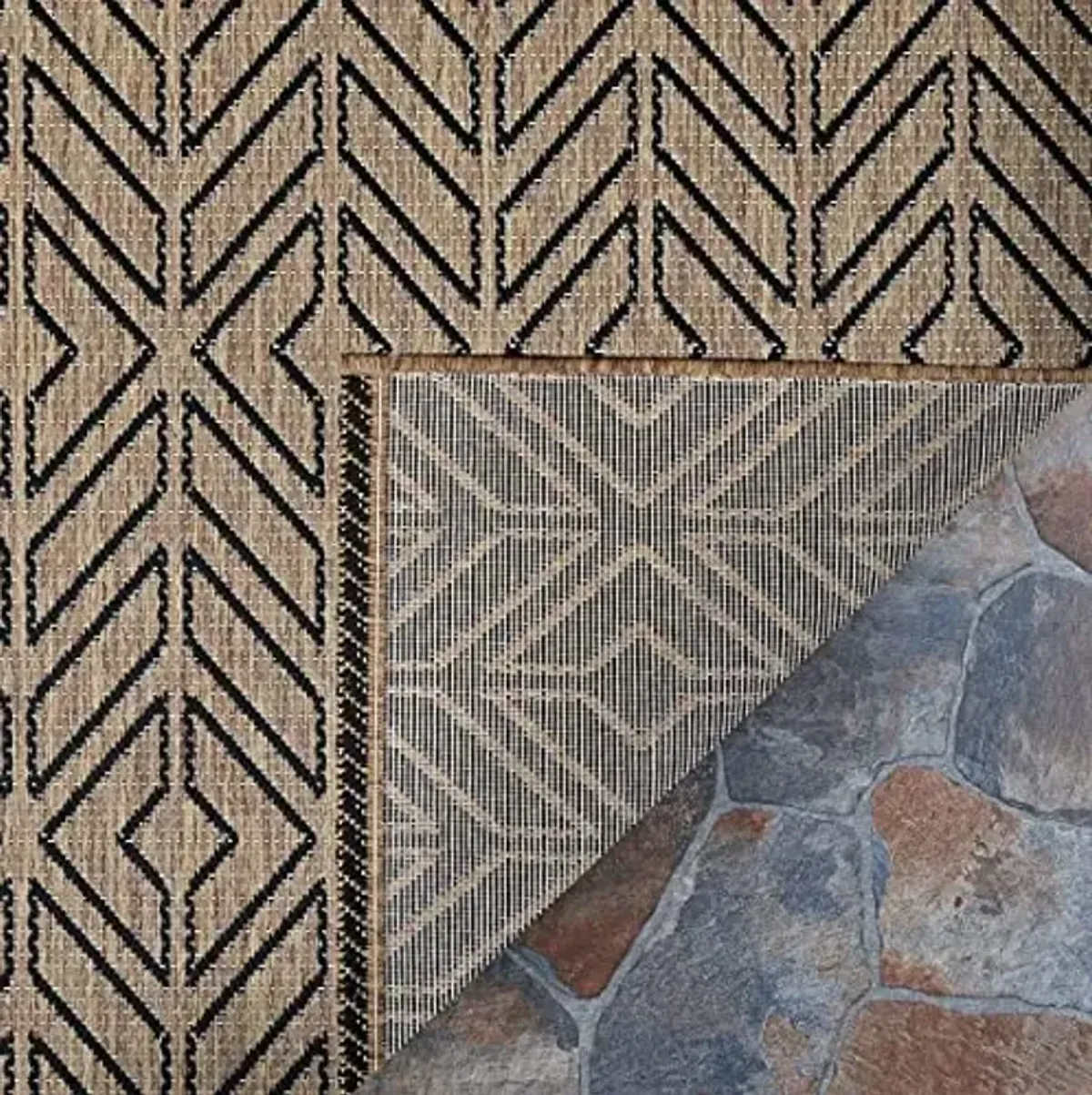 Couristan Recife Outdoor Area Rug - Cabana Tile 5'10" X 9'2" Rectangle in Driftwood Brown and Black Color, Hose Washable, Pet Friendly, Patio and Home Decor