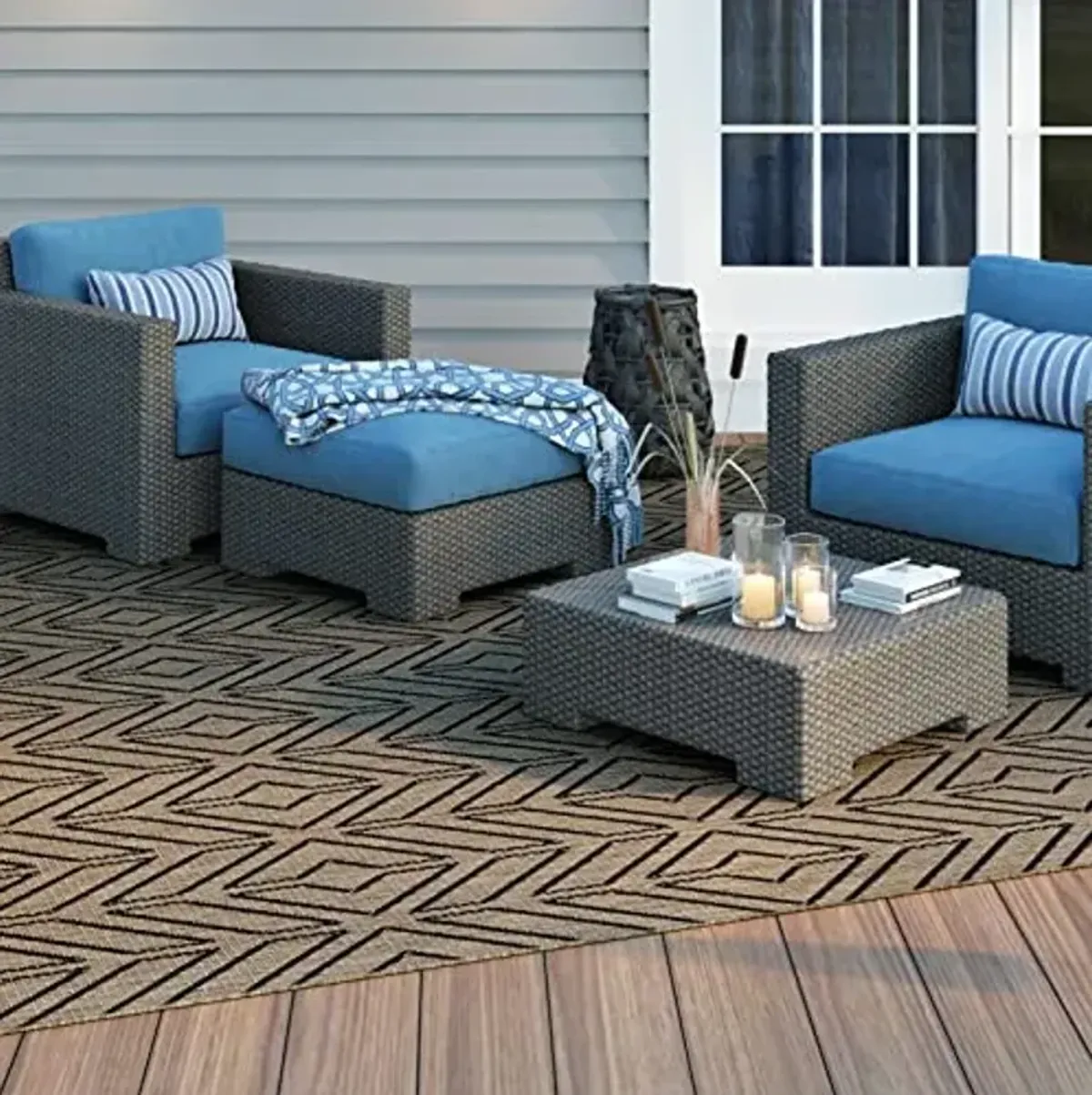 Couristan Recife Outdoor Area Rug - Cabana Tile 2' X 3'7" Rectangle in Driftwood Brown and Black Color, Hose Washable, Pet Friendly, Patio and Home Decor