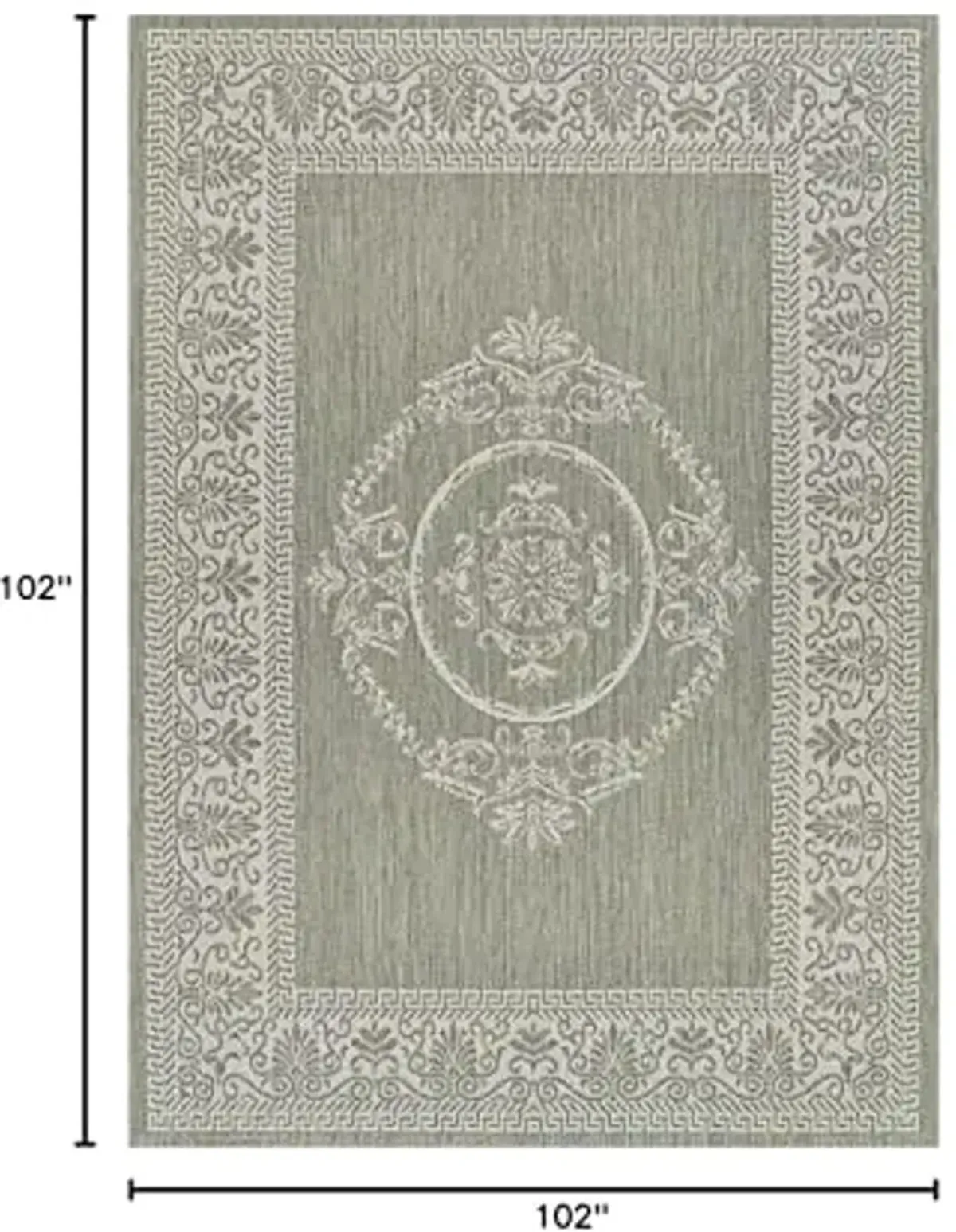Couristan Recife Antique Medallion Indoor/Outdoor Area Rug, 8'6" Square, Sage Leaf Green-Ivory