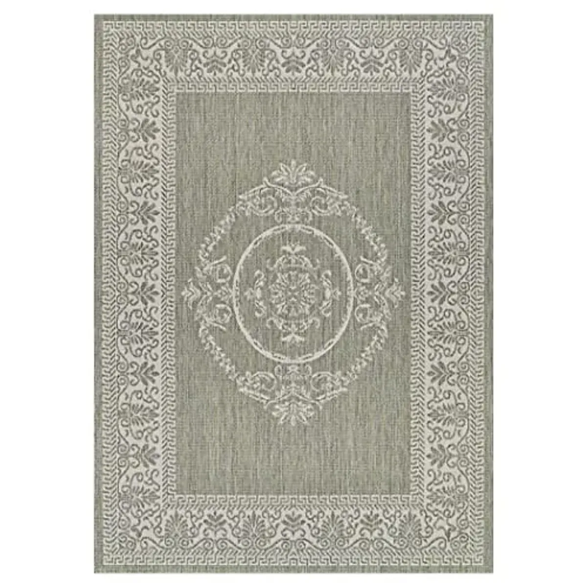 Couristan Recife Antique Medallion Indoor/Outdoor Area Rug, 8'6" Square, Sage Leaf Green-Ivory