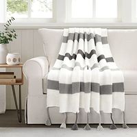 Lush Decor Boho Knitted Braided Tassel Throw Blanket, 60" x 50", Gray