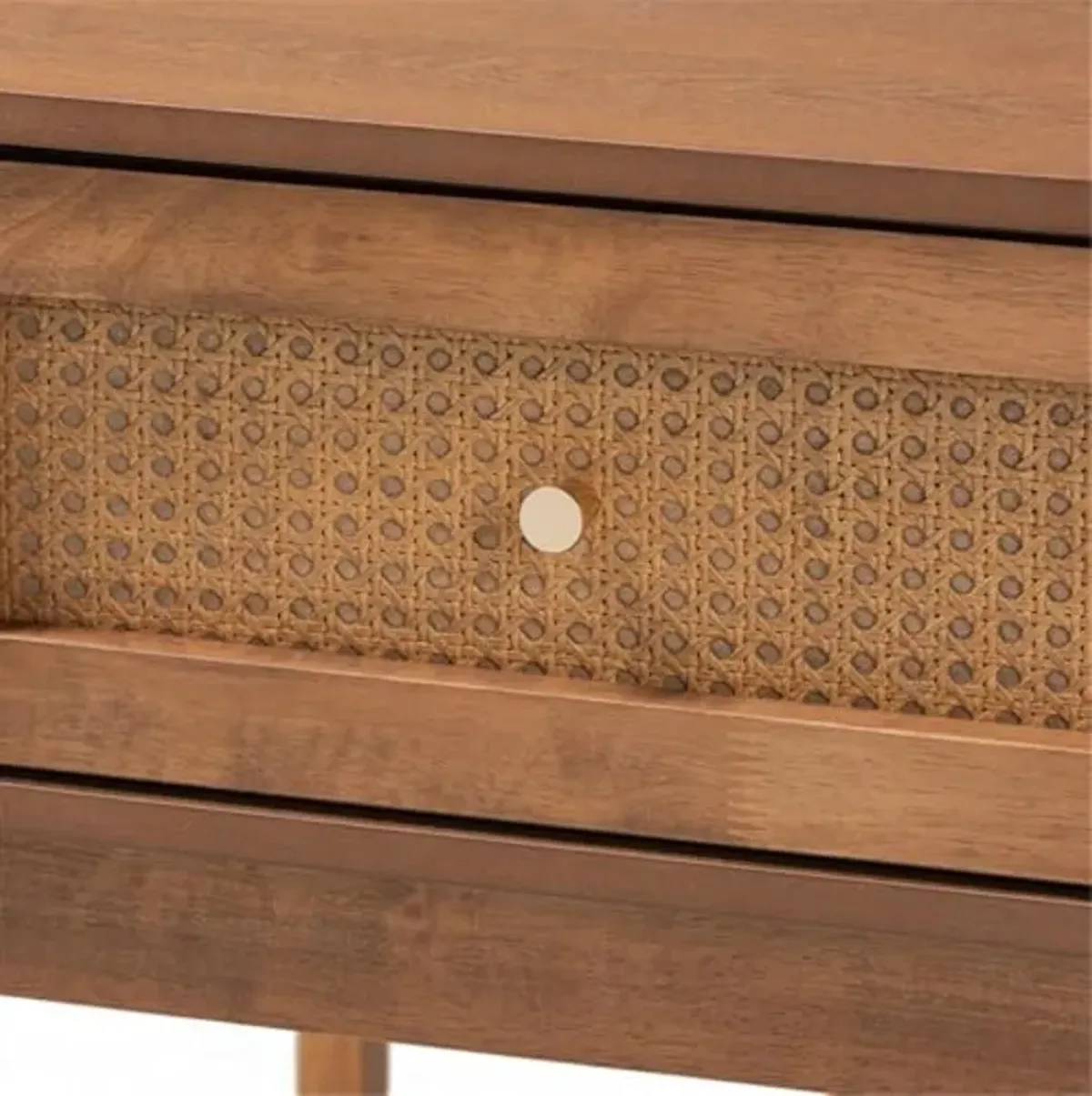 Baxton Studio Ramiel Mid-Century Modern Ash Walnut Finished Wood and Rattan 1-Drawer Nightstand