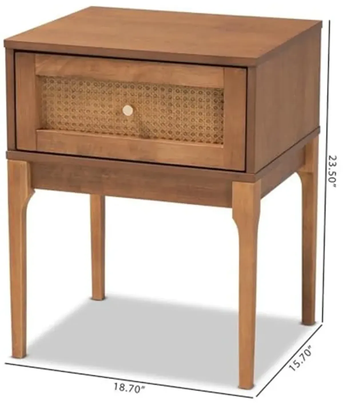 Baxton Studio Ramiel Mid-Century Modern Ash Walnut Finished Wood and Rattan 1-Drawer Nightstand