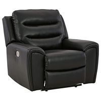 Signature Design by Ashley Warlin Modern Tufted Faux Leather Power Recliner with Adjustable Headrest, Black
